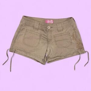 Brown floral embroidered cargo shorts